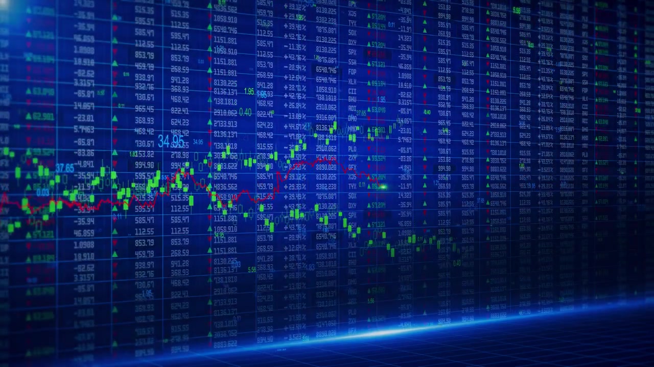 4k animation stock market tickers with graphs and charts digital prices changing finance business