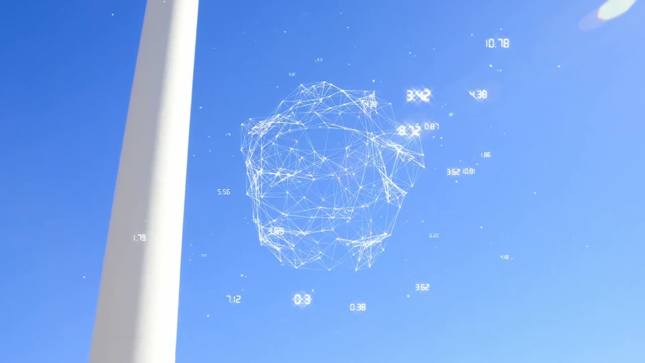 백인 남성 노동자와 풍력 터빈에 대한 숫자와 함께 모양의 애니메이션