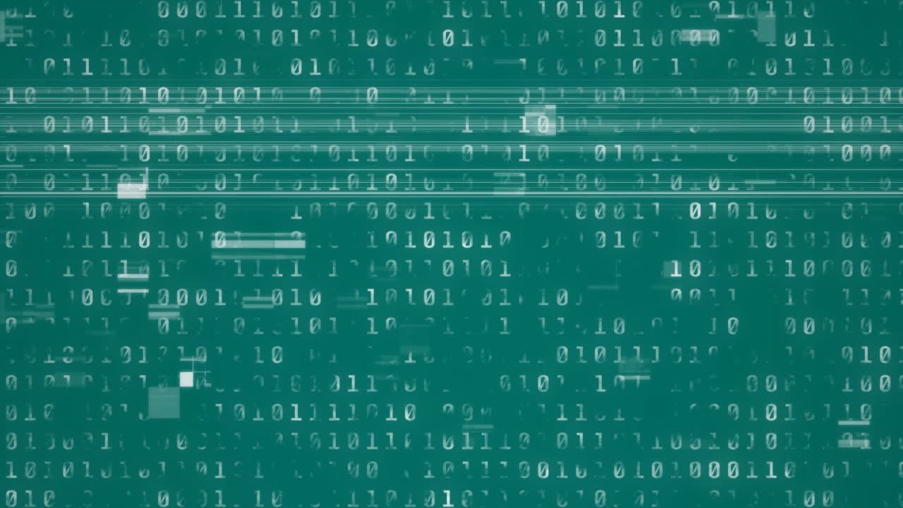 animación del efecto de glitch sobre el procesamiento de datos de codificación binaria contra un fondo verde.