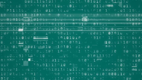 animación del efecto de glitch sobre el procesamiento de datos de codificación binaria contra un fondo verde.