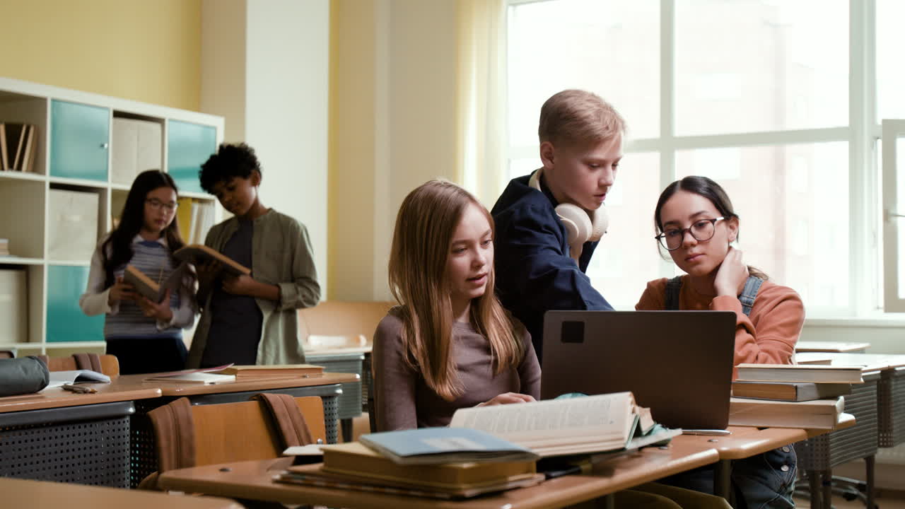 Students working and studying together in a classroom