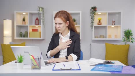 home office worker woman suffering from shortness of breath.