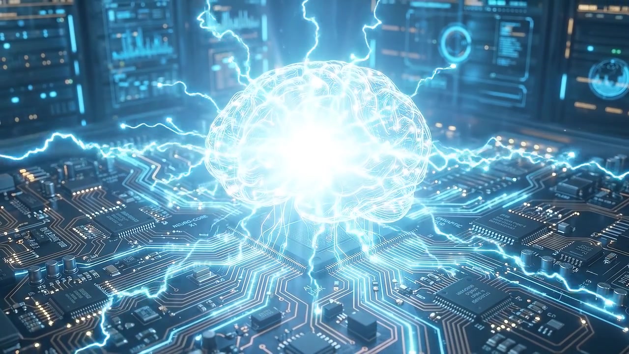 Digital Human Brain Hologram Processing Data on Circuit Board