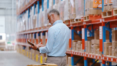 Warehouse-worker-looking-at-packages