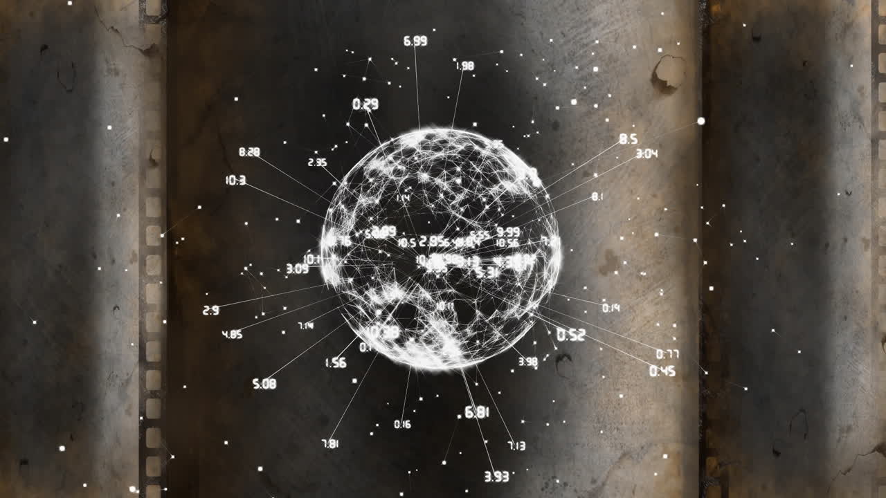 서로 연결된 점과 숫자 데이터 애니메이션으로 그룬지 배경을 가진 지구