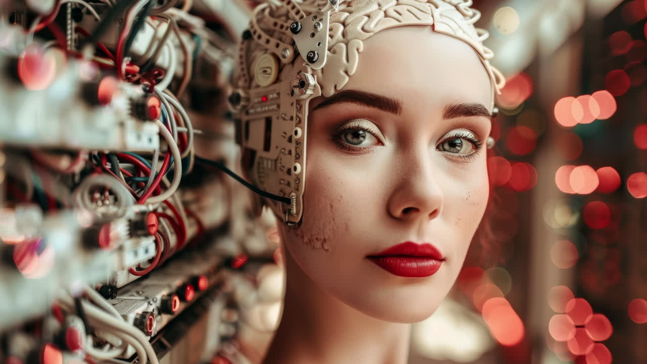 여성 vr 헤드과 함께 ai로 만들어진 기술