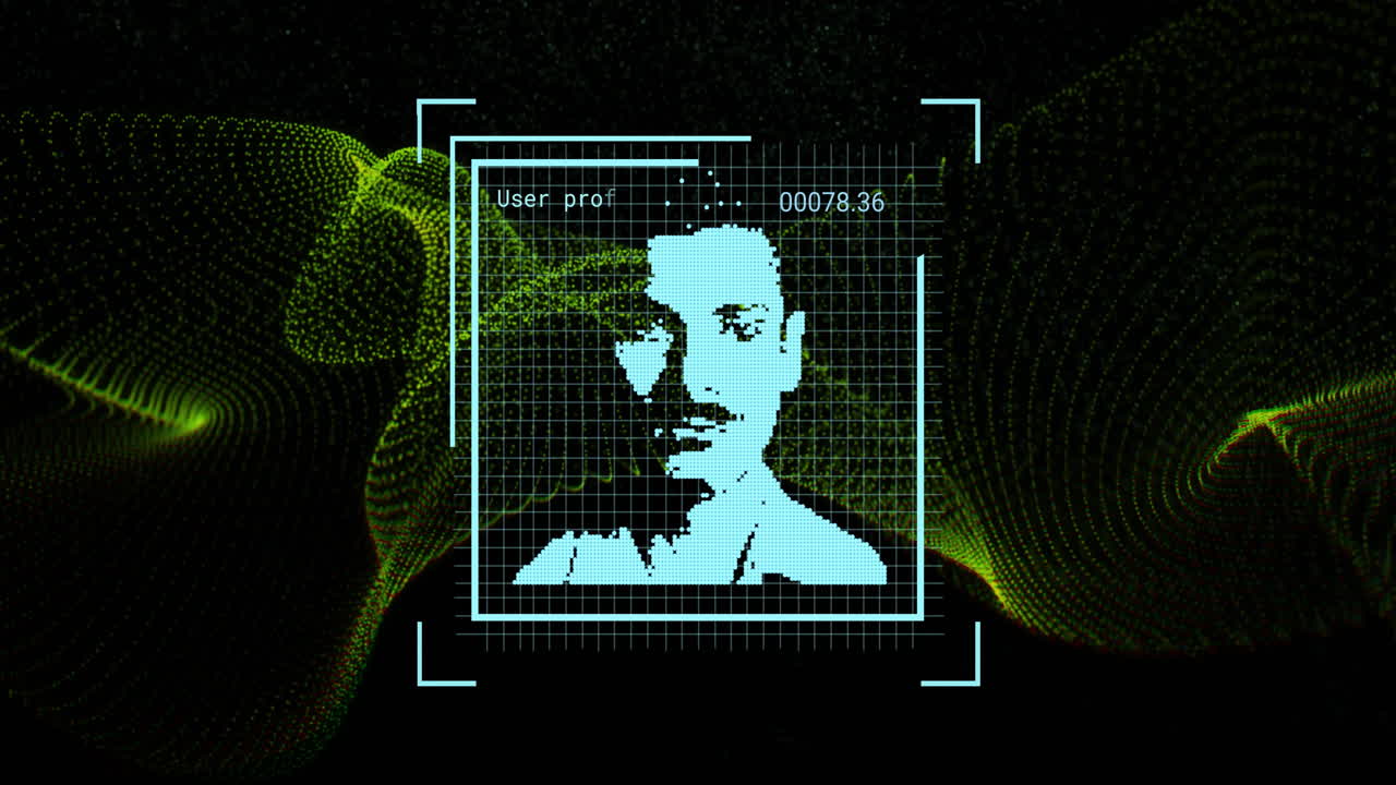 animación del procesamiento de datos sobre personas iconos y puntos verdes