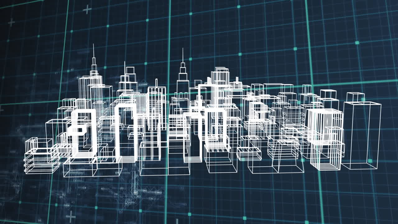 dibujo de una ciudad moderna girando en la cuadrícula