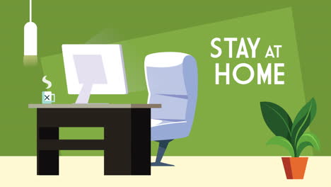 desk and computer stay at home campaign animation