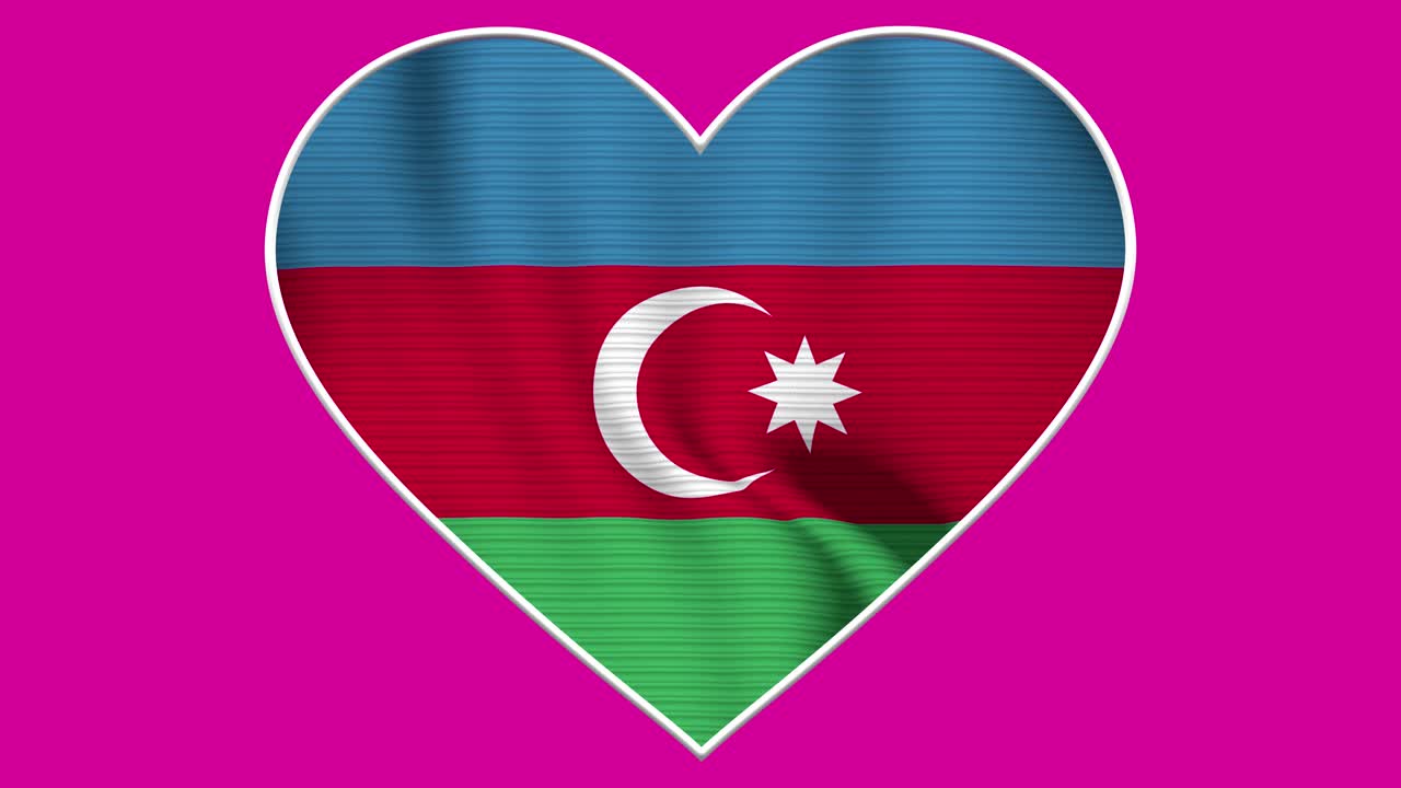 Azerbaijan Heart Love Flag Loop - Realistic 4K flag waving in the wind. Seamless loop with highly detailed fabric texture