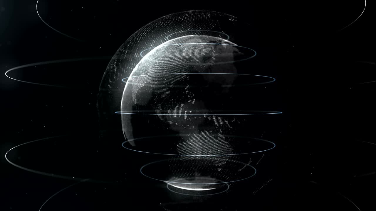 esfera abstracta blanca. puntos blancos conectados con líneas. interfaz de globalización. el planeta está situado en el centro. cerca. moviéndose de la mirada al planeta completo. 4k.