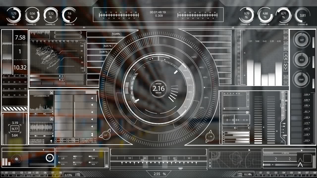 анимация обработки данных с сканированием объема над складом