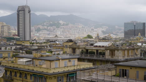 Cityscape-pan-shot-of-the-metropolitan-urban-area-of-Genoa,-Italy