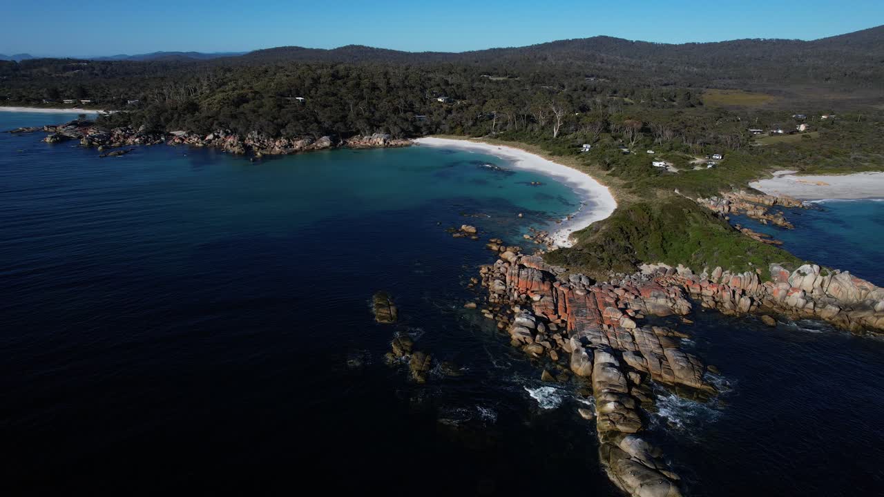 Jeanneret Beach Cove In Binalong Bay, TAS, Australia - Aerial Drone Shot