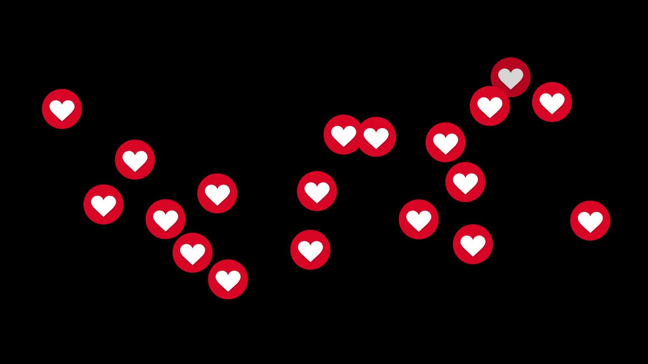 Likes icon flurry animation, social media hearts on a transparent background