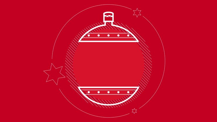 hvid bold og stjerner med snefnug på den røde himmel