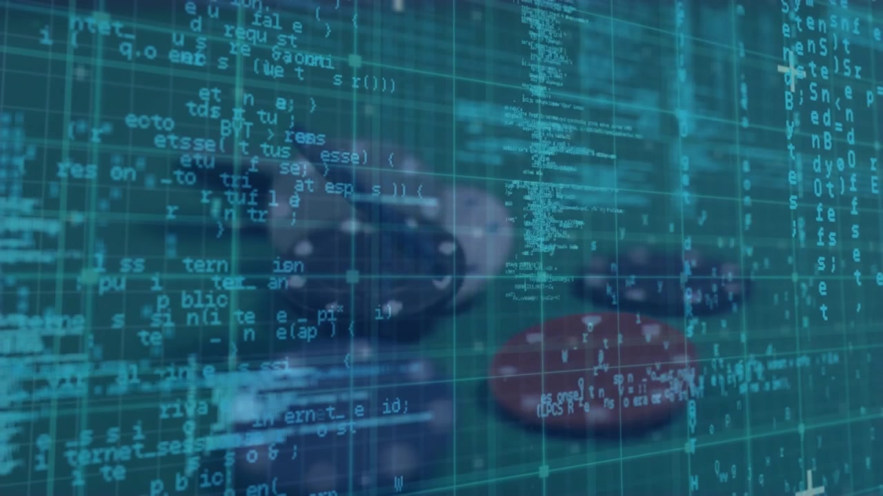 Animation of data processing over casino chips