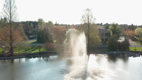 aerial orbit of water fountain spray