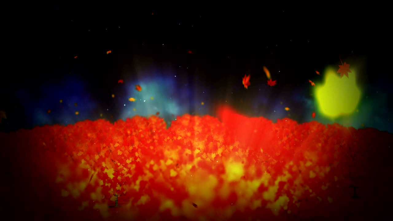 ilustración de paisajes forestales de otoño, fondo de naturaleza abstracta, animación en bucle de hojas de arce,