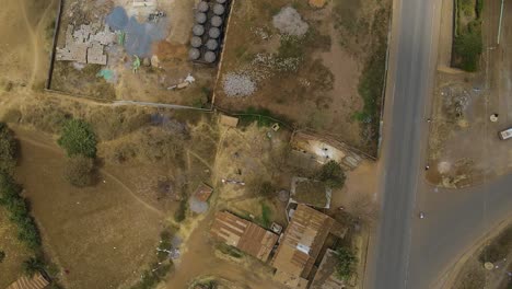 Birdseye-aerial-view-of-Loitokitok-kenya,-shanty-poor-neighborhood-of-Nairobi-suburbs,-Kenya