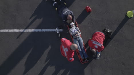 emergency, accident and aerial of people on street