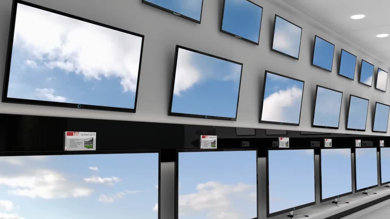 텔레비전 스크린에 파란 하늘과 구름