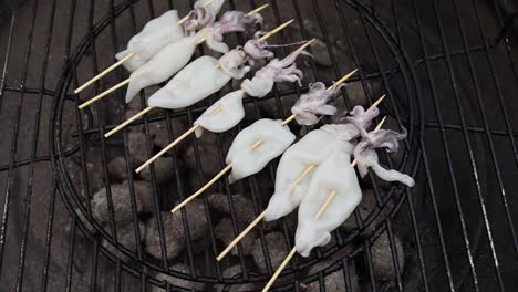 pinzas de calamar a la parrilla en una parrilla de carbón