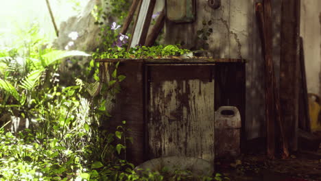 ruined abandoned overgrown by plants interior