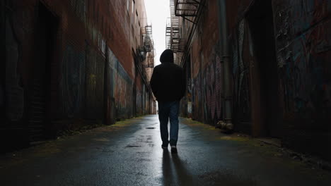 Mysterious Figure Walking Down a Dark Urban Alley