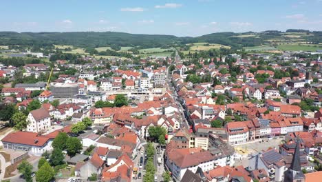 Aerial-view-of-the-hessian-town-of-schluechtern-on-a-sunny-summer's-day