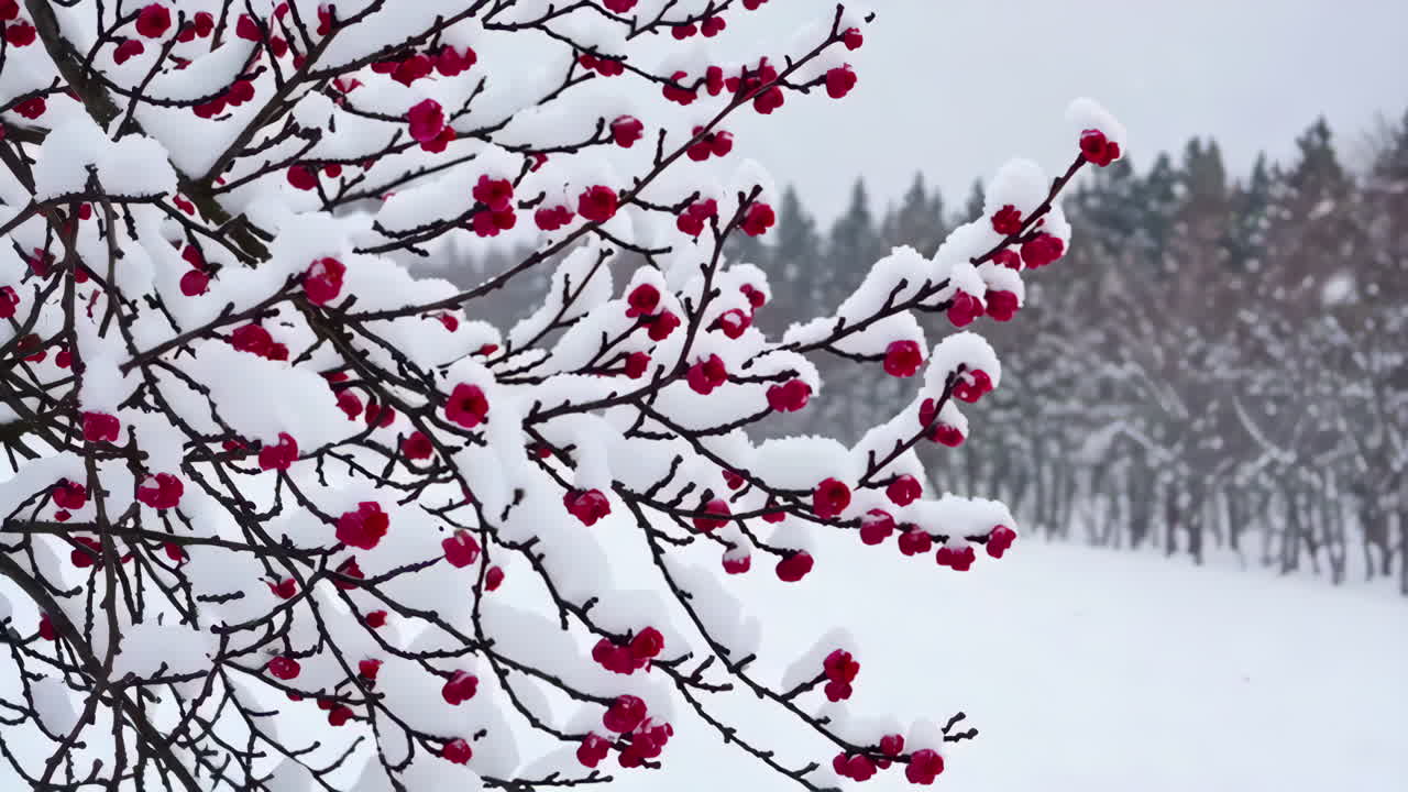 은 열매 를 가진 눈 인 나무