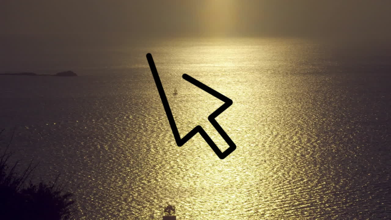 Serene ocean sunset with abstract line animation moving across scene