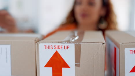 woman, small business or logistics order boxes