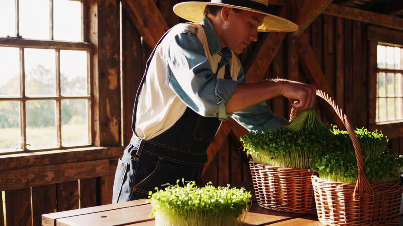Farmer Harvesting Microgreens