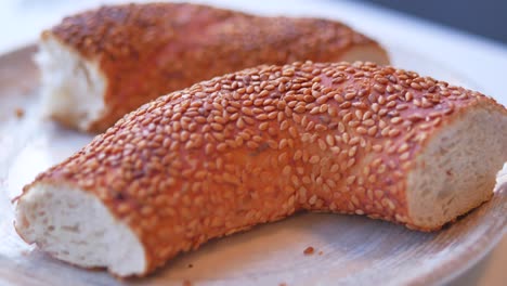 close-up of a sesame seed simit