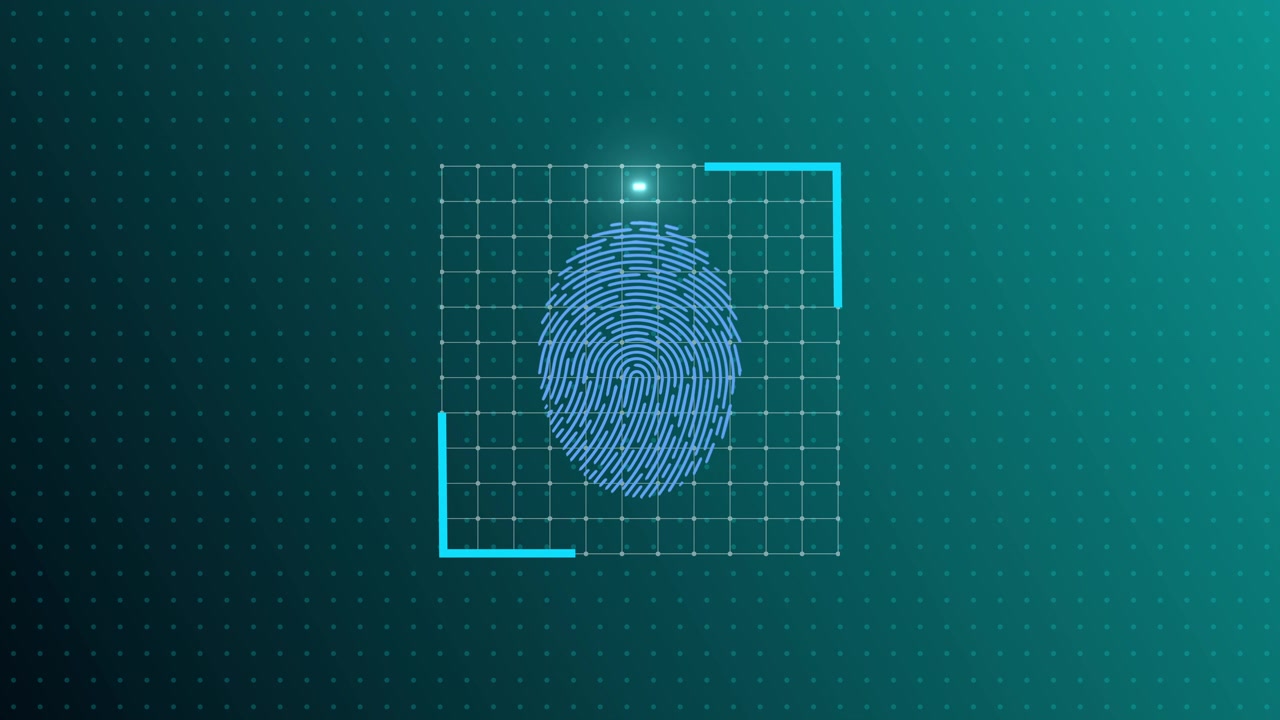 Digital Fingerprint Scanning Animation on Teal Background
