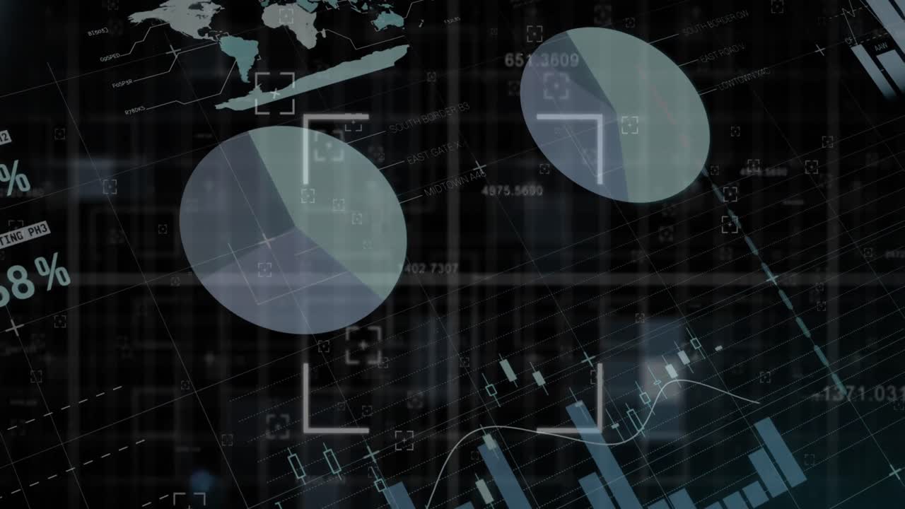 animación del visor sobre la interfaz infográfica contra un fondo negro.