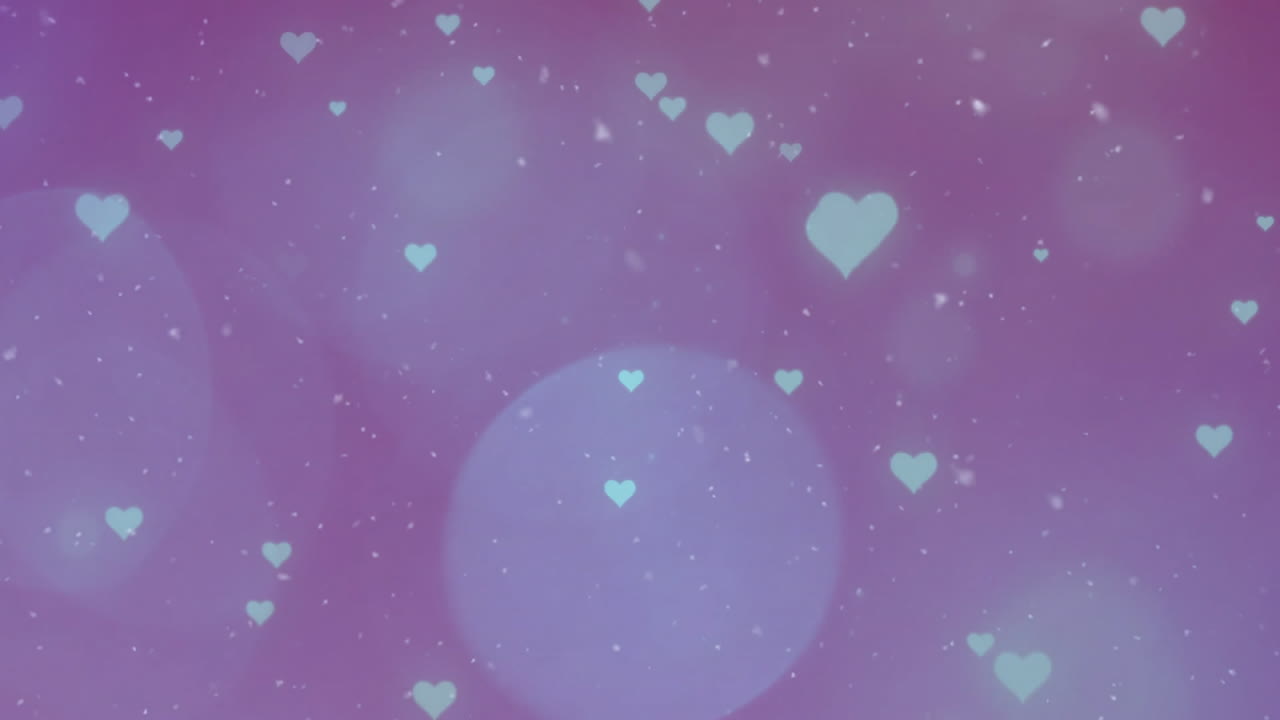 Floating hearts and sparkles animating over soft purple background with gentle motion