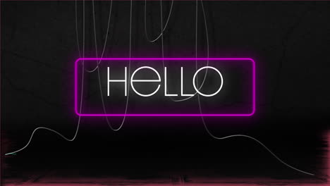 animación del texto de saludo sobre líneas blancas sobre fondo negro