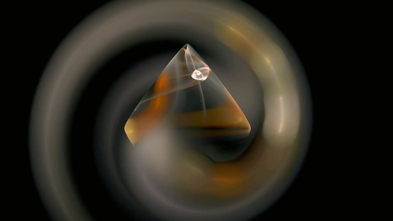 Dynamisk Abstrakt Pyramide med Hvirvlende Orange og Hvide Lys