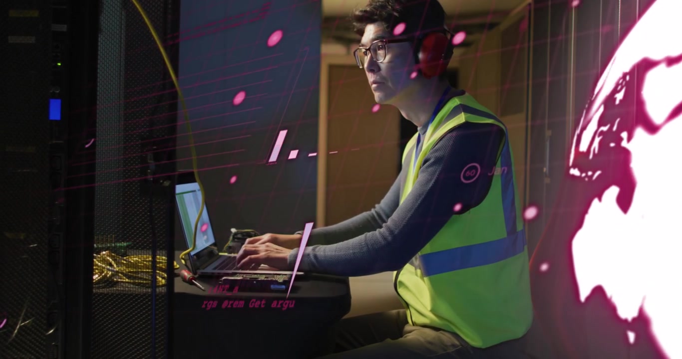 Animazione di testo con globo e rete di connessioni