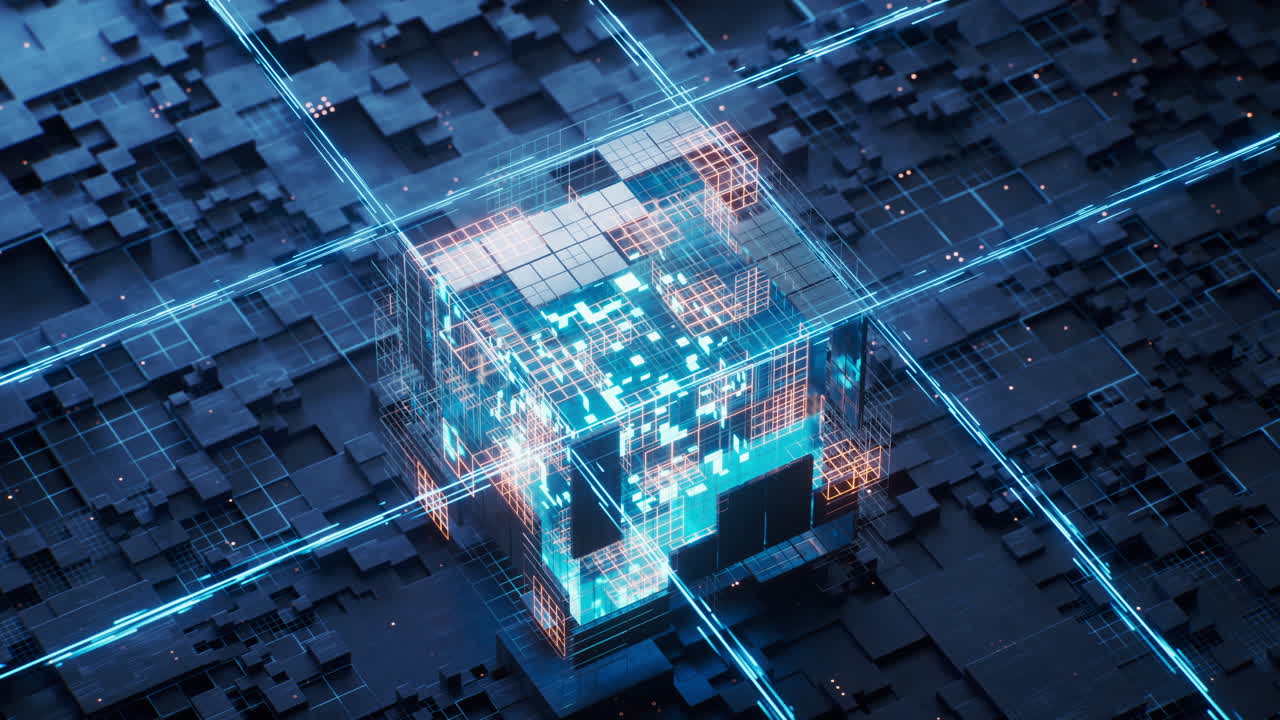 Technology circuit board and core, 3d rendering.
