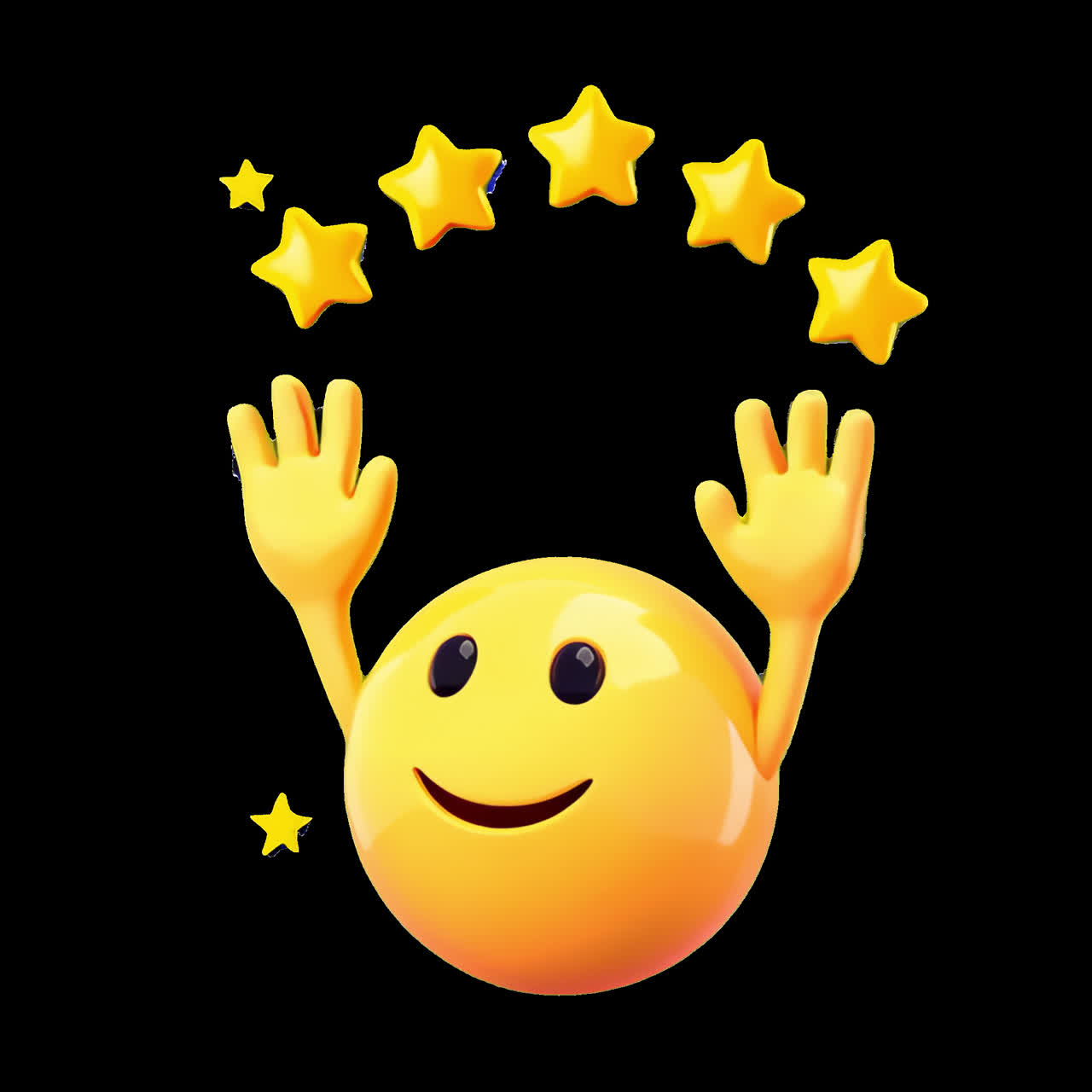 Happy emoji celebrates five stars animated overlay, transparent 4K video, alpha channel, ProRes 4444