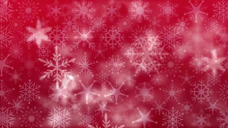 Animation-of-snow-falling-on-red-background-at-christmas