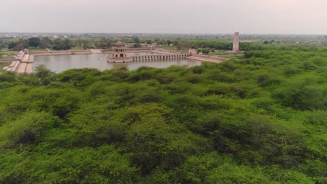 Aerial-Flyover-Of-Hiran-Minar-And-Surrounding-Antelope-Game-Reserve-In-Pakistan