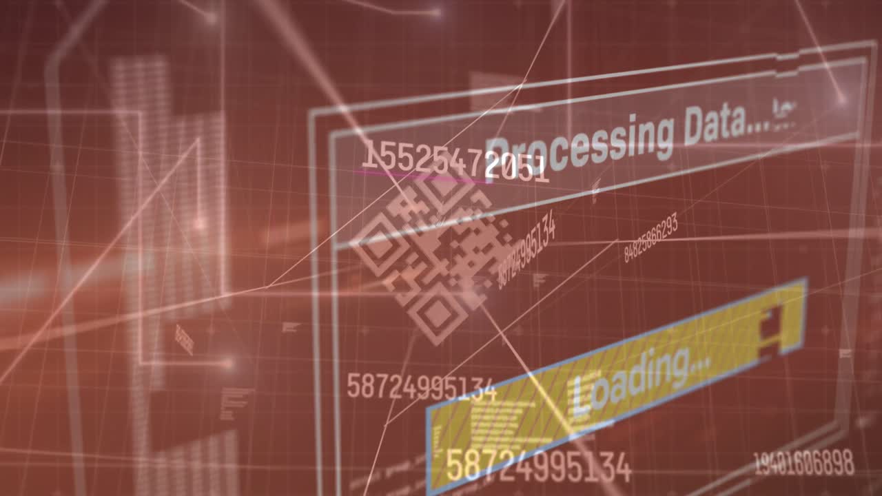 qr 코드와 갈색 배경 위의 데이터 처리 애니메이션
