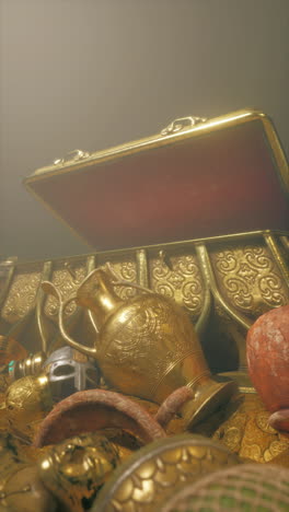 a golden treasure chest filled with gold coins and jewelry