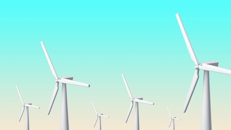 wind turbines rotating on sky blue background