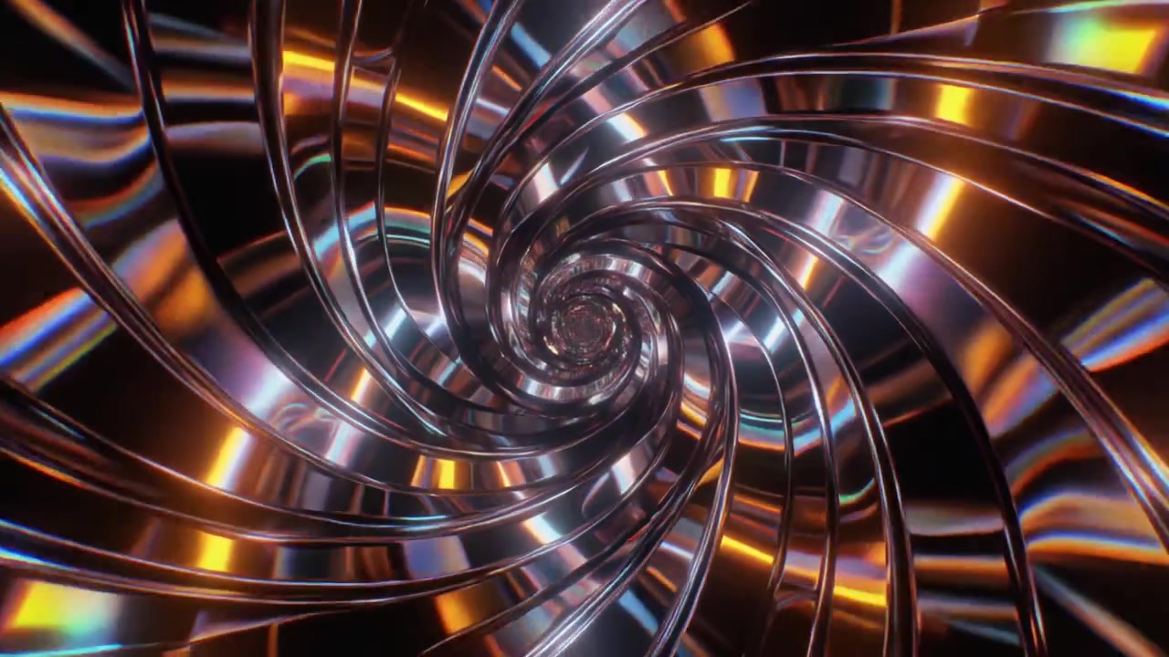 Abstract Metallic Spiral Tunnel with Reflective Surfaces