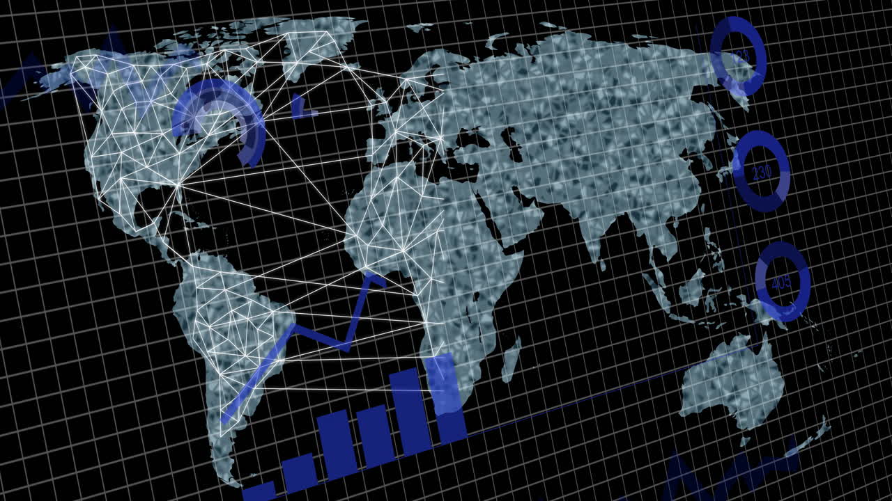 Animation of digital data processing over world map